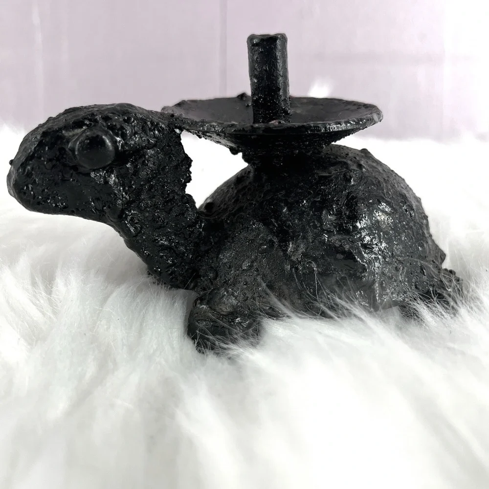 Vintage‎ Turtle Candle Holder Cast Metal Folk Art Whimsical Cottagecore Decor